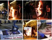  فلسطينيون يحرقون صور نائب ترامب فى بيت لحم خلال زيارته تل أبيب