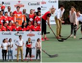 رئيس وزراء كندا وأسرته يلعبون الهوكى مع فريق للسيدات بالهند