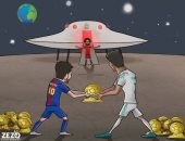 كاريكاتير.. محمد صلاح يخطف الكرة الذهبية من رونالدو وميسي