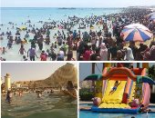 صور.. السحر والجمال على شواطئ العين السخنة أمام سلاسل الجبال.. الأجانب والمصريون يقبلون على أكبر شاطئ أمام مياه خليج السويس.. والبدو: المياه صحية وتعالوا شوفوا.. والمحافظ يدعوا المواطنين للاستمتاع 
