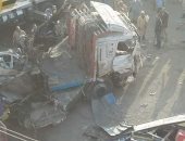 صور.. سيارات الإسعاف تنقل 12جثة و28مصابا من ضحايا حادث تصادم المنيا للمستشفيات