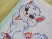 طالبة فنانة تبدع فى رسم اللوحات الفنية بأقلام الجاف وألوان الخشب