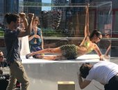 تحفة فنية داخل صندوق زجاج.. هكذا ظهرت عارضة الأزياء بيلا حديد (صور)