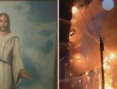  العناية الإلهية تنقذ لوحة يسوع من النيران بـ كنيسة أمريكية عمرها 150 عامًا.. فيديو