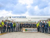 شاهد.. كيف استقبل مطار مرسى علم أولى رحلات طيران شركة لوفتهانزا الألمانية