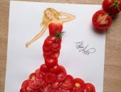 مش للأكل بس.. "إيدجر" يبدع فى تصميم فساتين من الطماطم والفراولة