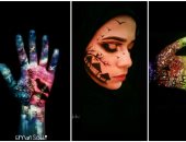 بالسفنجة والألوان بدأت رحلتها.. إيمان ملتزمتش بالورق ورسمت على جسمها 