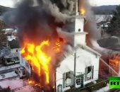 شاهد.. حريق ضخم فى كنيسة أثرية بنيويورك