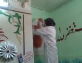 صور.. طالبات الثانوية الفنية بالوادى الجديد يشاركن في تجميل وزخرفة مسجد 