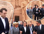 كواليس 120 دقيقة قضاها الرئيس الفرنسى بمعبد أبوسمبل.. ماكرون يصل المطار بطائرة خاصة برفقة زوجته ووفد حكومى.. وزيرا الآثار والسياحة يرافقانه فى جولة سياحية بالمعبد.. والرئيس الفرنسى يفضل التجول على ركوب العربة 