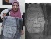 صورها طبق الأصل.. "ندى" لم تتخلى عن موهبتها لتبدع فى رسم لوحات بالفحم