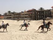 صور.. الخيول تجمل شاطئ العريش فى  شم النسيم