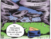 فى كاريكاتير "ذا ويك".. ترامب يصر على إنكار التغير المناخى رغم الأعاصير