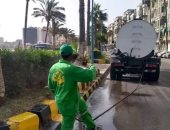 غسيل الشوارع و الأرصفة بالإسكندرية استعدادًا لاستقبال عيد الفطر