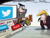 ترامب غاضب فى كاريكاتير "سبوتنك" بعد منعه من حظر متابعين له على تويتر