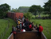 المهاجرون يتسلقون قطار شحن فى المكسيك للوصول للحدود الأمريكية