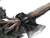 كاريكاتير الصحف السعودية .. الاحتلال يقتلع شجر الزيتون الفلسطينى