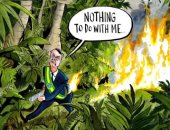 كاريكاتير التايمز يسلط الضوء على حرائق غابات الآمازون ويتهم بولسونارو