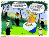 "ذا ويك" تنتقد ترامب فى كاريكاتير بسبب تجاهل إعصار دوريان ولعب "الجولف"