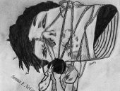 صور.. "سوما السيد" تبدع فى رسم بورتريهات باستخدام الرصاص والشاى