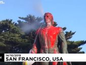 شاهد.. الأمريكيون يلطخون تمثال كريستوفر كولومبوس فى عيده السنوى