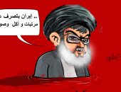 كاريكاتير صحف السعودية.. الدعم الإيرانى لحسن نصر الله وراء ممارساته الدموية 