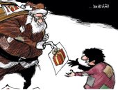 كاريكاتير صحيفة سعودية.. بابا نويل لا يمتلك هدايا لإعطائها للأطفال 