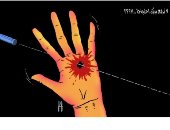 كاريكاتير صحيفة إماراتية.. "لا ترفع يدك احتجاجا بمظاهرات العراق"