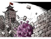 كاريكاتير صحيفة سعودية.. كورونا يدمر سور الصين العظيم 