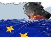 كاريكاتير صحيفة سعودية.. مركب المملكة المتحدة تغادر الاتحاد الأوروبى