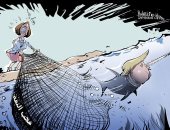 كاريكاتير وكالة روسية.. ترامب يهرب من شبكة "بيلوسى" فى قضية العزل 