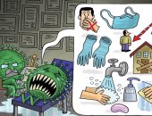 كاريكاتير صحيفة إماراتية.. كورونا تبكى من إتباع تعليمات النظافة الشخصية 