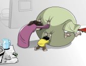 كاريكاتير صحيفة سعودية يحذر من تناول الطعام بكيمات كبيرة على الإفطار