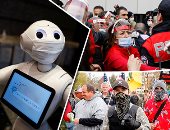 صور.. العالم هذا المساء..مسلحون يقتحمون مبنى الكابيتول بولاية ميشيجان للمطالبة برفع الحظر.. واعتقالات قادة النقابات العمالية يوم الاحتفال بعيد العمال فى تركيا وإنسان آلي يقدم التحية لمرضى الكورونا فى اليابان