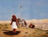 100 لوحة عالمية.. "الصلاة فى الصحراء" الفارس يعبد الله ويقود القافلة