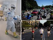 كورونا × صور.. توزيع كمامات مجانا فى نيويورك.. صلاة النساء فى بوركينا فاسو 