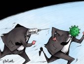 كاريكاتير صحيفة إماراتية.. كورونا تفوق على لقاحات علاج الفيروس في السرعة