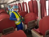 صور.. السكة الحديد تواصل أعمال تعقيم المحطات والقطارات ضد كورونا