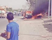 حريق بسيارة ميكروباص فى بلبيس بسبب ارتفاع الحرارة وقطع الكهرباء عن المنطقة