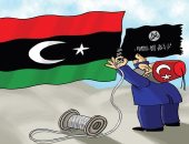 كاريكاتير صحيفة إماراتية.. أردوغان يحاول إقامة دولة داعش الإرهابية فى ليبيا 