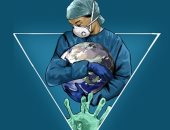 قارىء يشارك ببوستر رسم للتوعية بخطورة فيروس كورونا