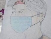 الطفل "على" يشارك برسمة تدعو للالتزام الكمامة للوقاية من العدوى 