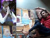موهبته فائقة.. أميتاب باتشان يتلقى "لوحة فنية" من أحد معجبيه رسمها بقدميه
