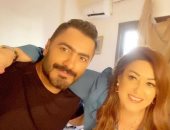 نهال عنبر فى صورة جديدة مع تامر حسنى: ابنى الثانى القمر الراجل الجدع