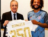 مارسيلو يحتفل مع الرئيس بمناسبة (350) انتصار حققهم مع ريال مدريد