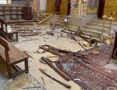 آثار الأضرار الداخلية لكاتدرائية القديس جورجيوس فى لبنان بسبب الانفجار.. صور