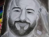 قارىء يشارك ببورتريه للفنان أحمد مكى بالفحم والرصاص