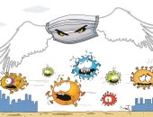 كاريكاتير صحيفة إماراتية.. كورونا فى حالة فزع من الكمامة