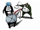كاريكاتير صحيفة سعودية.. الشرق الأوسط ضحية الصراع الأمريكى الإيرانى