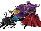 فيروس كورونا يتحدى العالم ويدخل البشر حلبة المصارعة فى كاريكاتير سعودى